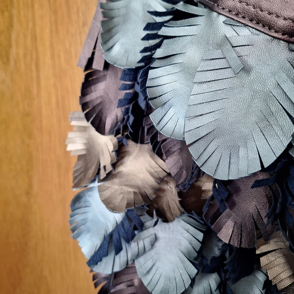 Bueno Boho Feathered Bronze Silver And Gold Shoulder Bag
